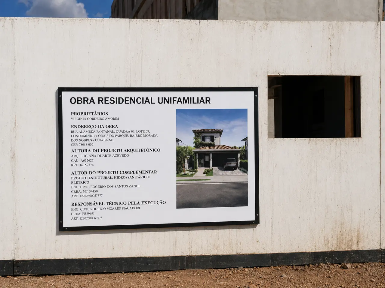 Placa de obra residencial
